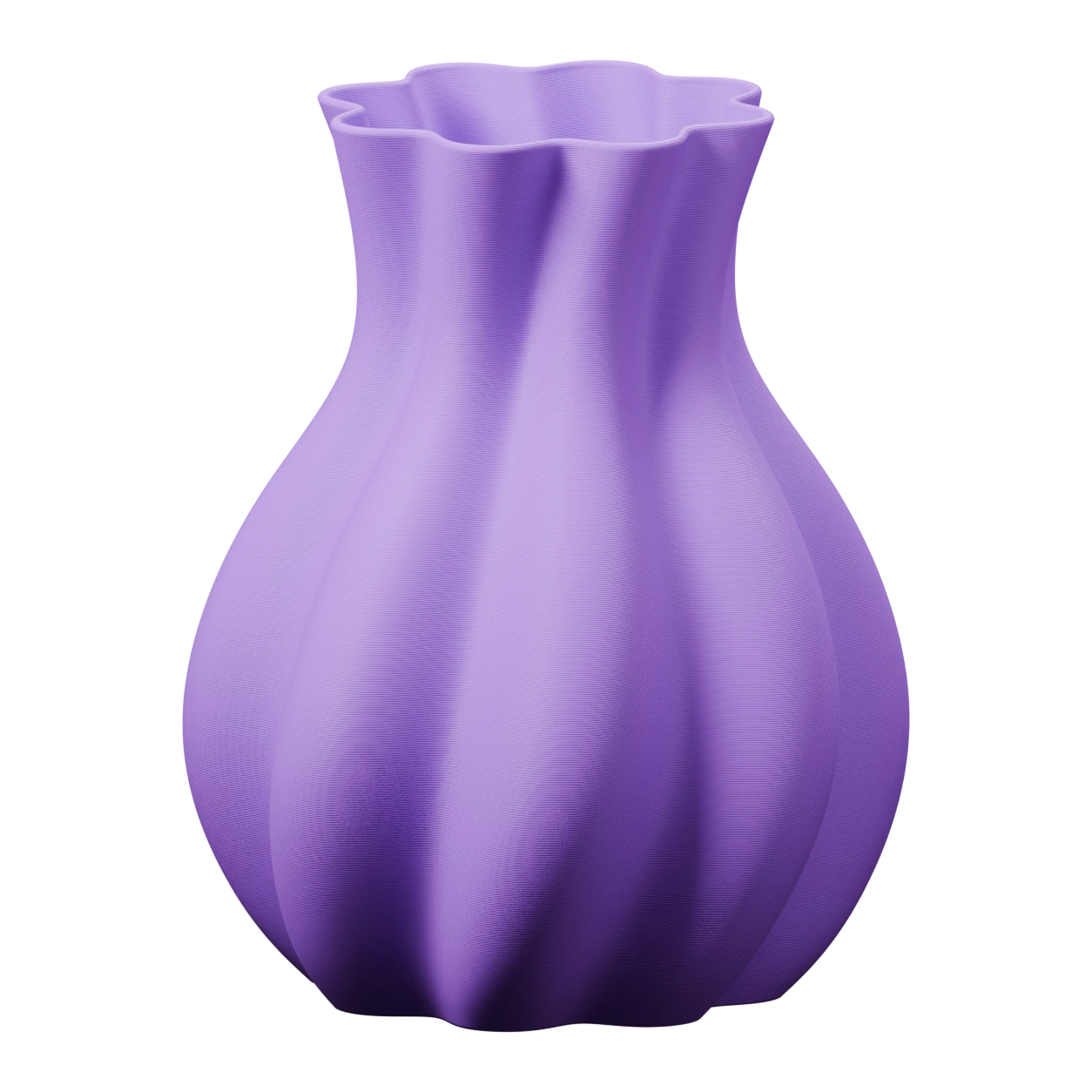 3D render of our lilac vase with flowing flutes and an open scalloped rim.