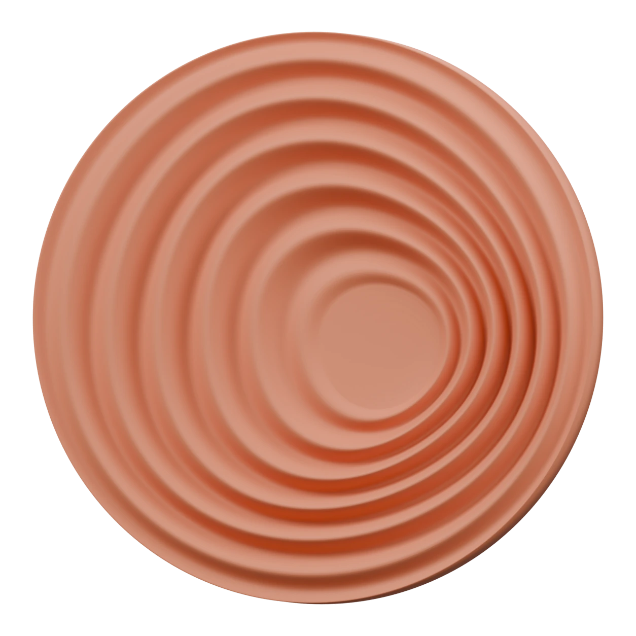 3D render of our peach wall relief with ripples surrounding an off-center depression.
